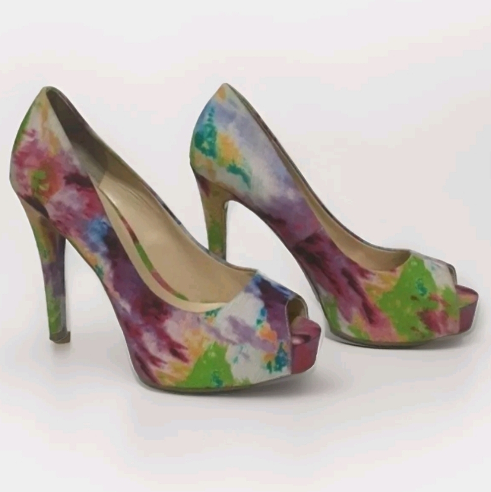 Guess Tie Dye Print Platform Stiletto Heels Open Toe Shoes Sz6 Y2K Festival Chic
